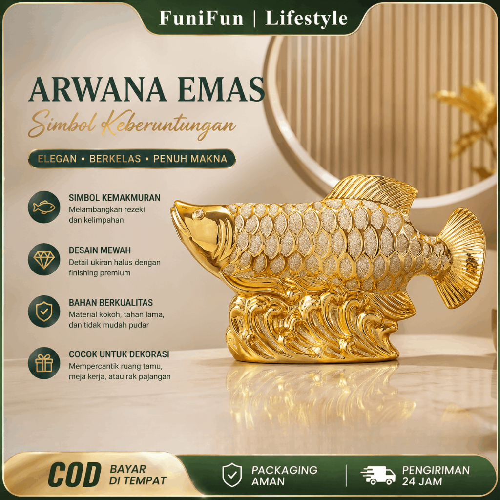 Emas Pajangan Patung Ikan Arwana Decoration Arowana Fish Ikan Arwana Keramik Emas Keramik Pajangan M