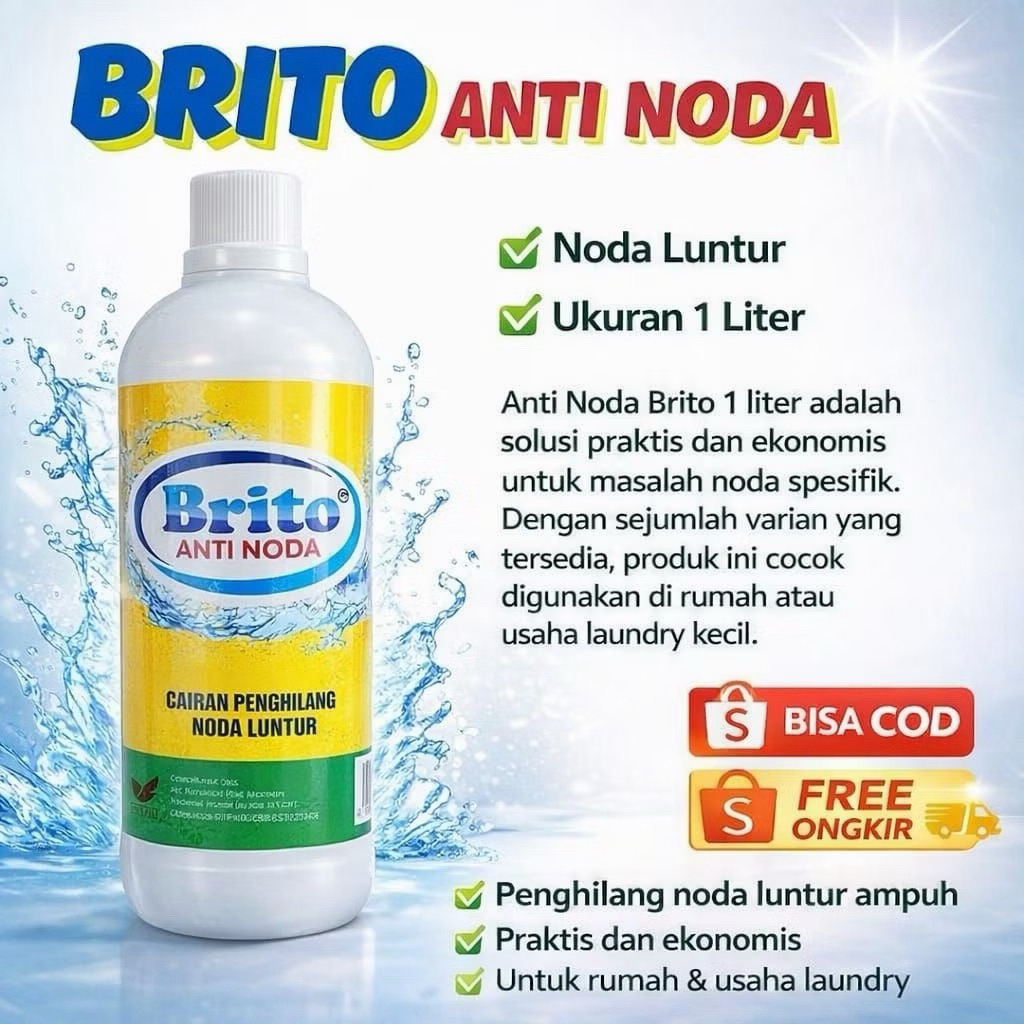 Brito Anti Noda Luntur 1 Liter – Cairan Penghilang Noda Luntur pada Pakaian - Pembersih Noda Brito
