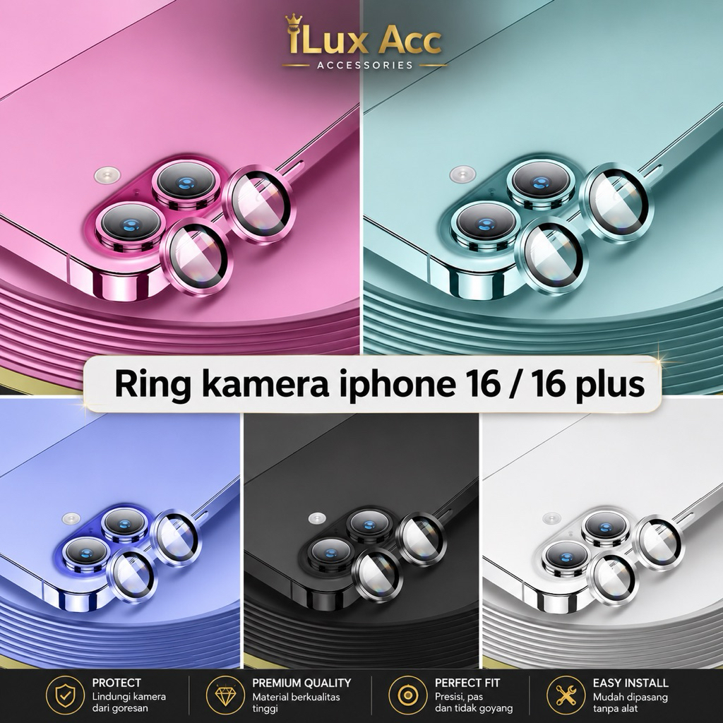 iPhone 16 / 16 Plus Ring Pelindung Kamera 1 SET 2 PCS Tempered Kamera Belakang Protector Anti Lecet 