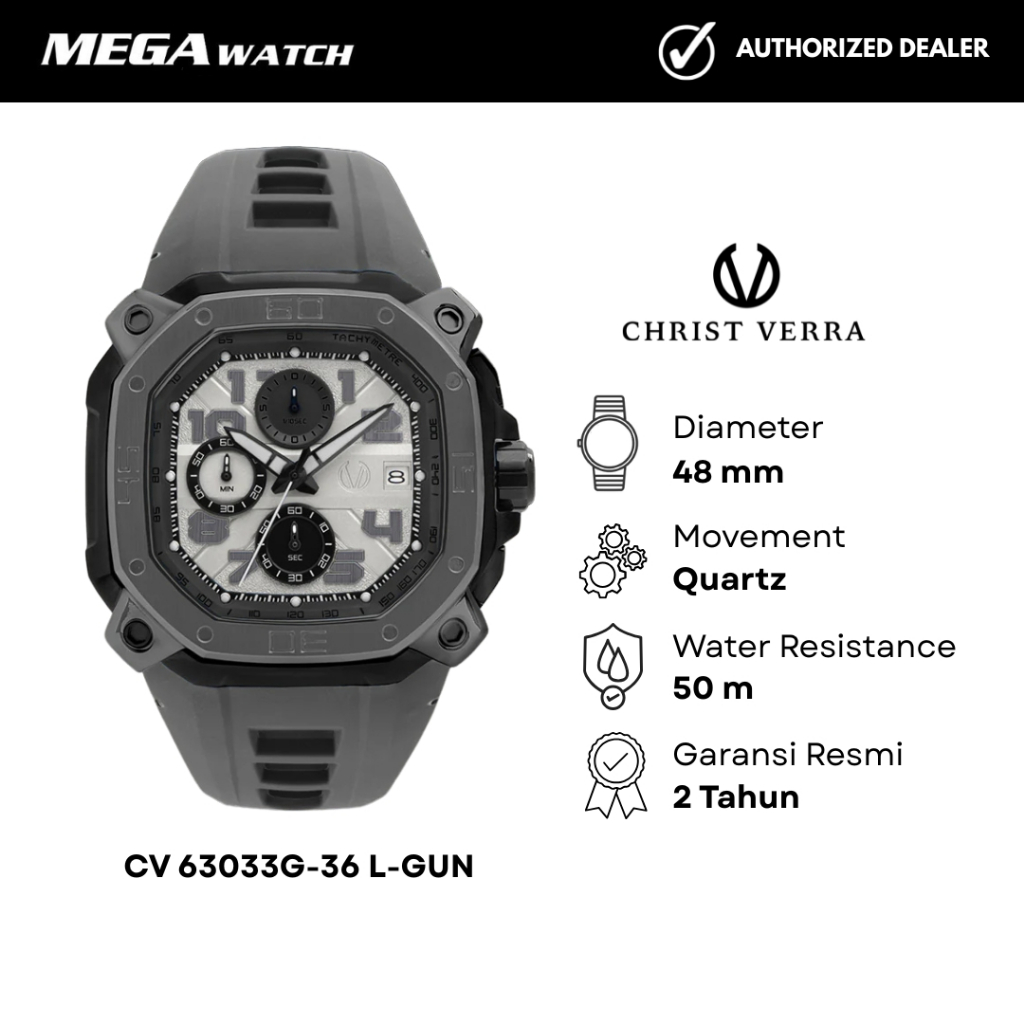 Jam Tangan CHRIST VERRA Pria Original CV 63033G-36 L-GUN