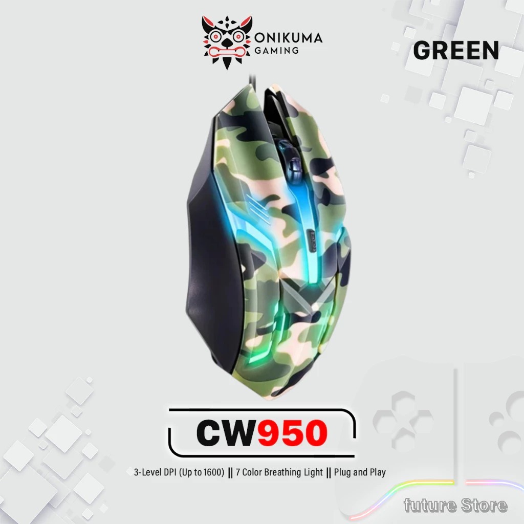 ONIKUMA CW950 Green RGB Gaming Mouse- MOUSE KABEL USB / MOUSE GAMING RGB-Mouse Gaming Kabel Silent C