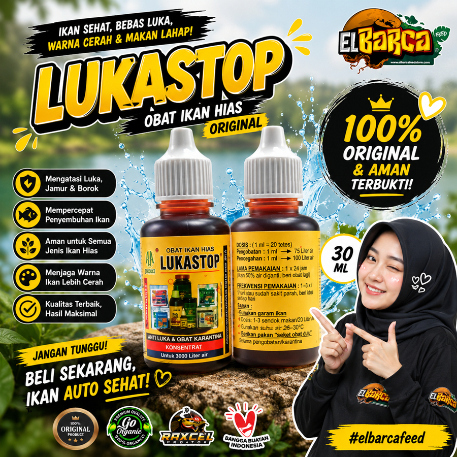 Obat Ikan LUKA STOP LUKASTOP 30 Ml Obat Jamur, Karantina Ikan Hias / Koi Original