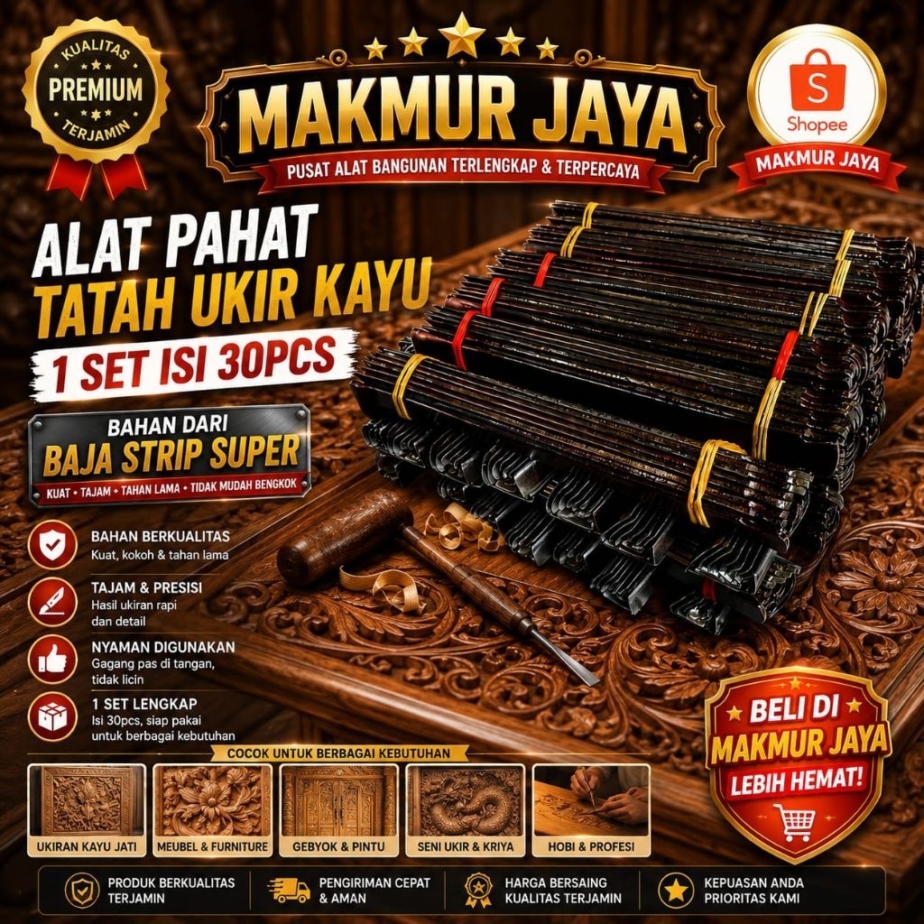 Pahat Ukir Kayu/Tatah Ukir Kayu Bonsai Asli Jepara Set Isi 30Pcs
