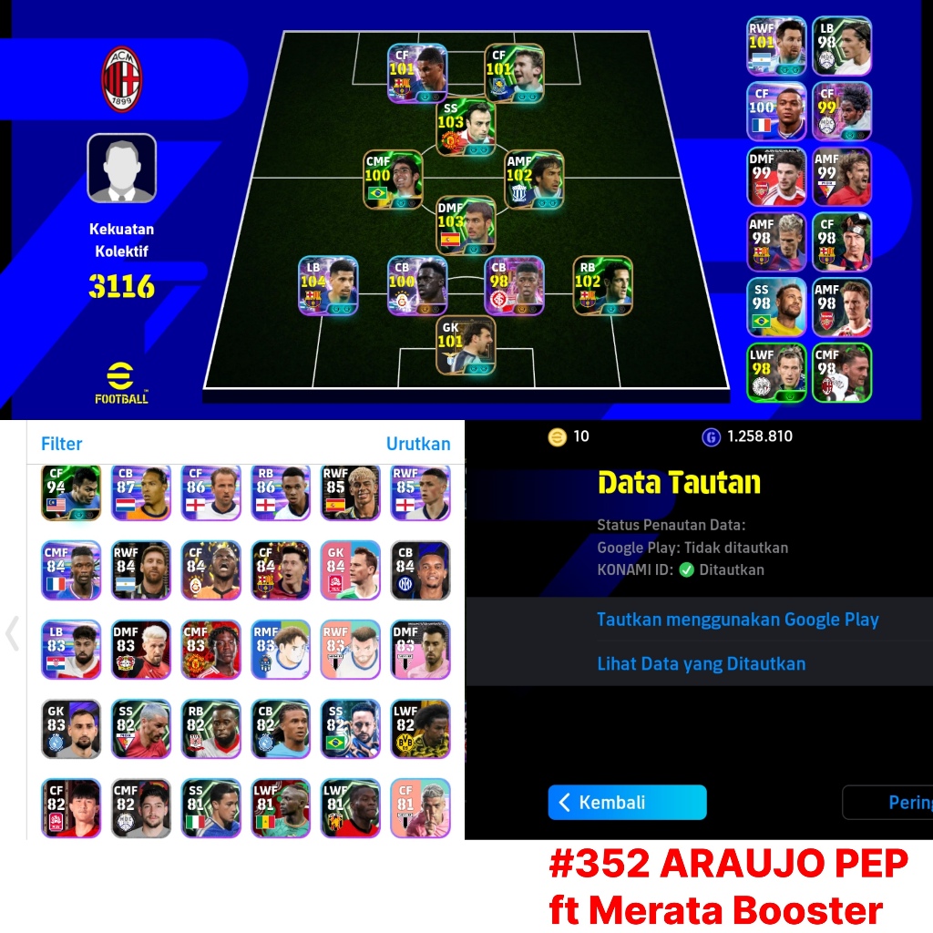 Akun eFootball Mobile 2026 Sotem ARAUJO x PEP GUARDIOLA ft Merata Booster | reg indo Konami id
