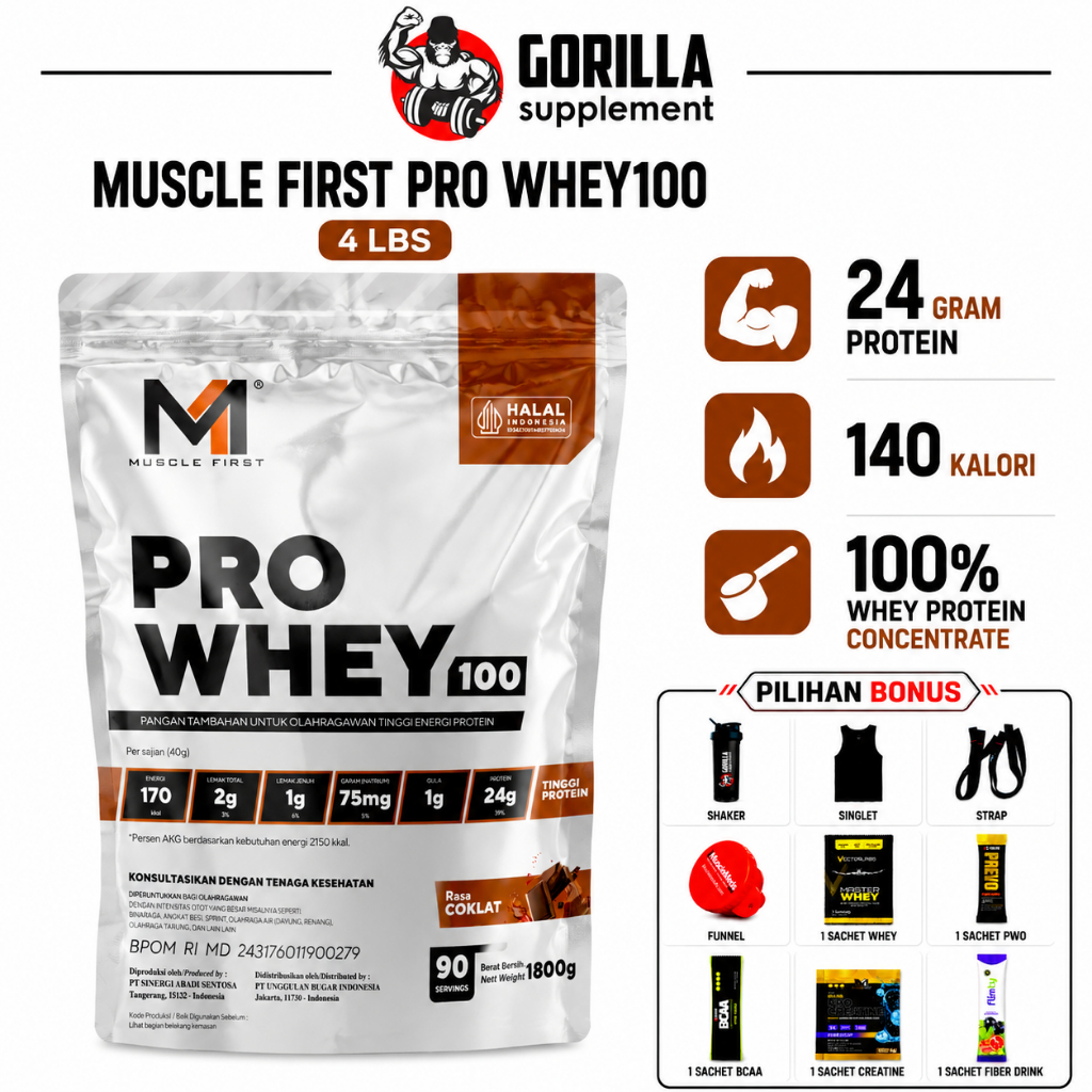 MUSCLE FIRST Pro Whey 100 4lbs - 1800 Gram | 45 Serving - Whey Protein Concentrate M1