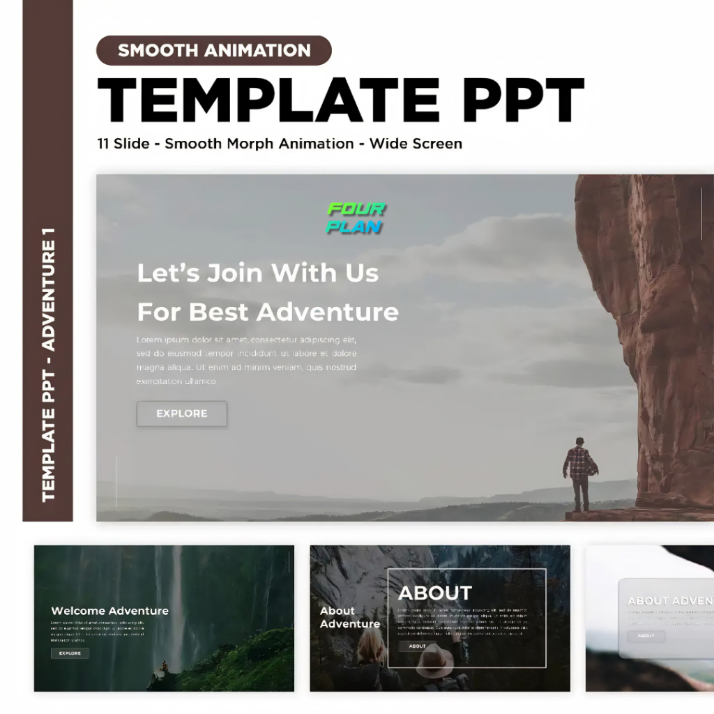 Template PowerPoint : Adventure 1 - ExploreX - 11 Slide Outdoor & Smooth Animation Profesional