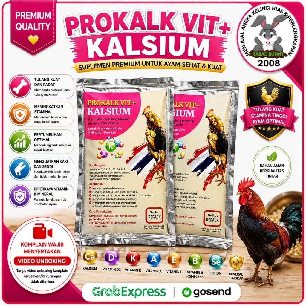Prokalk Vit + 50Gram Kalsium Ayam Bangkok Suplemen Ayam Laga