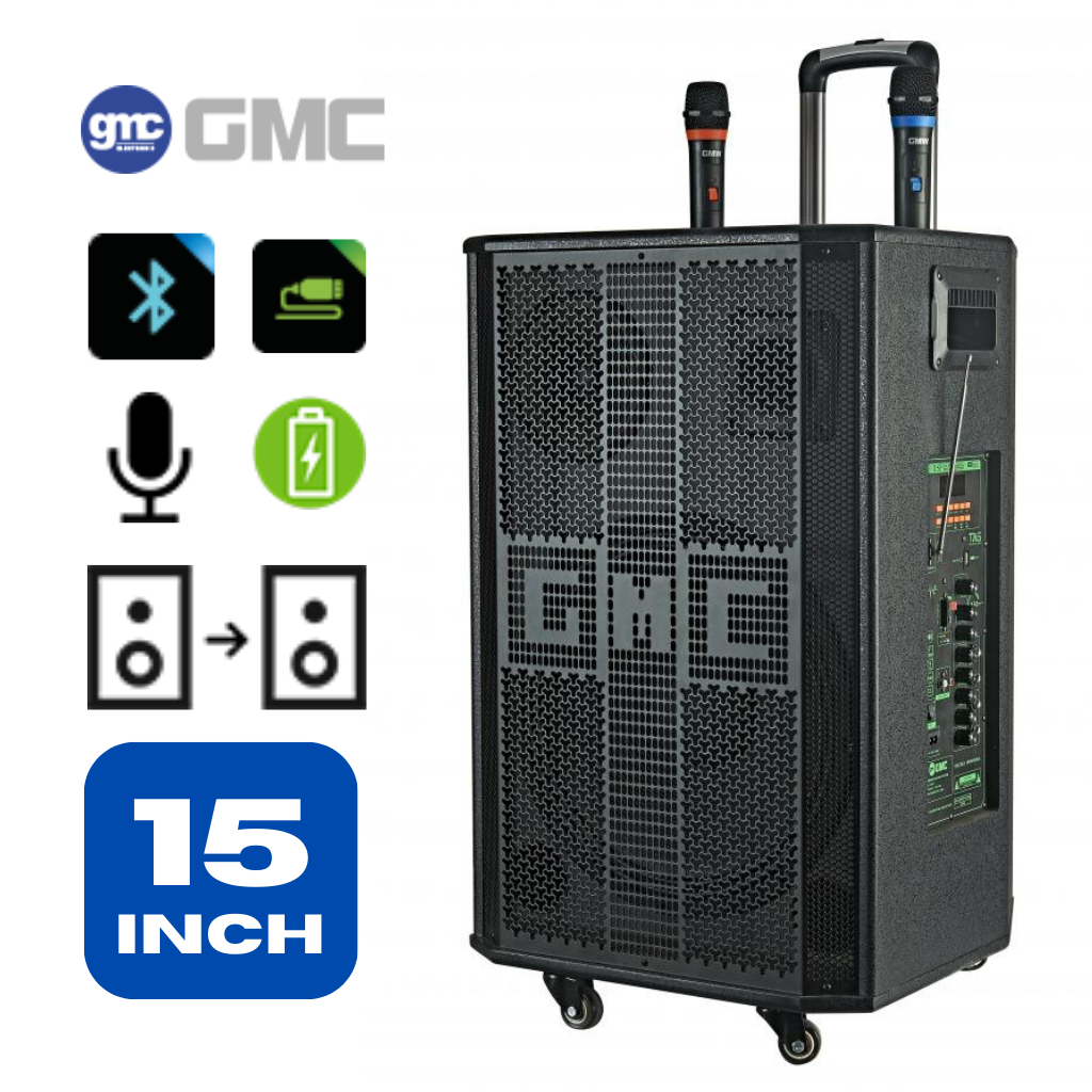 Speaker Portable Bluetooth 15inch GMC 899U + 2 Mic Wireless