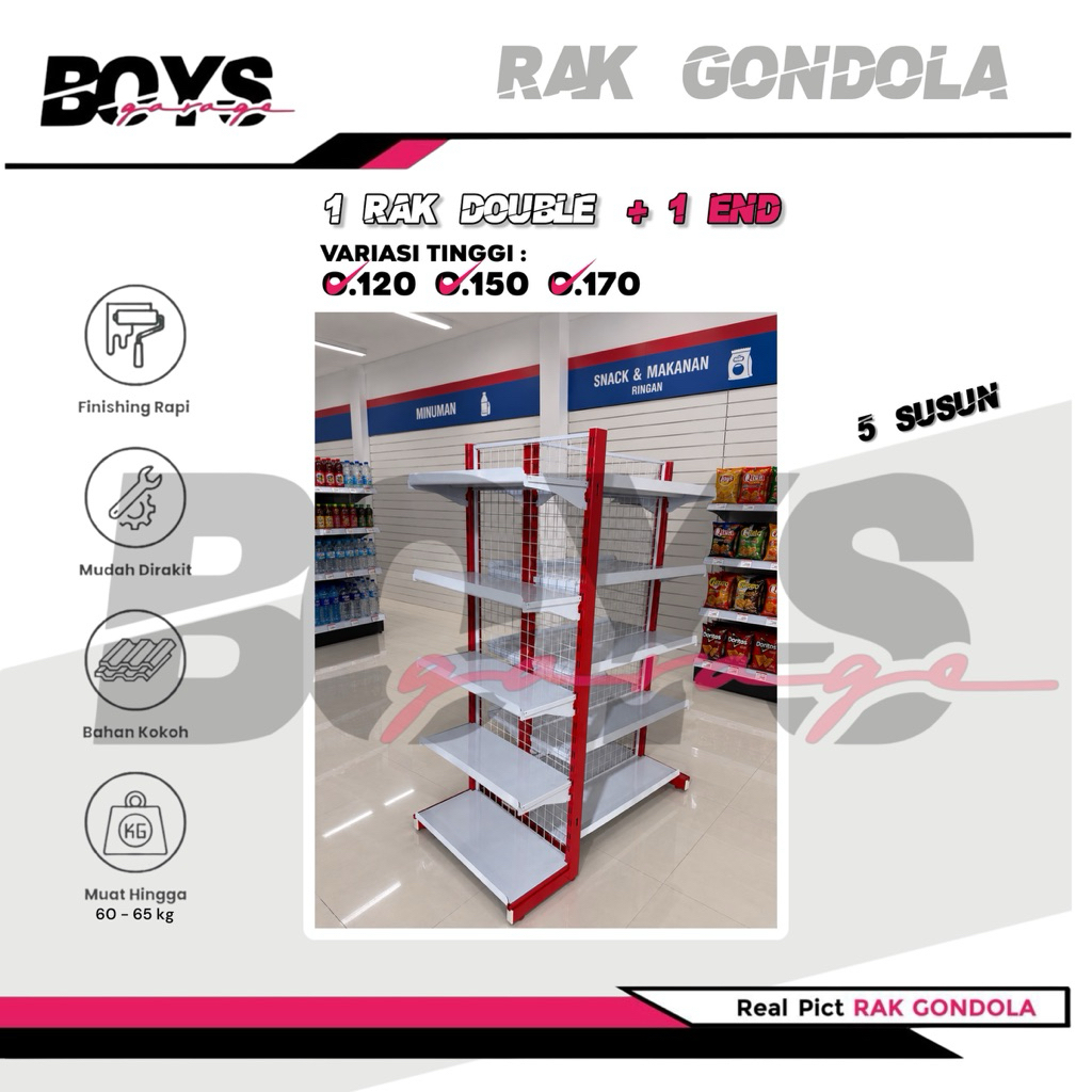 Rak Gondola Minimarket 2 Paket Hemat - 5 susun , 2 Rak Minimarket - Double  Starting dan Rak END ( P