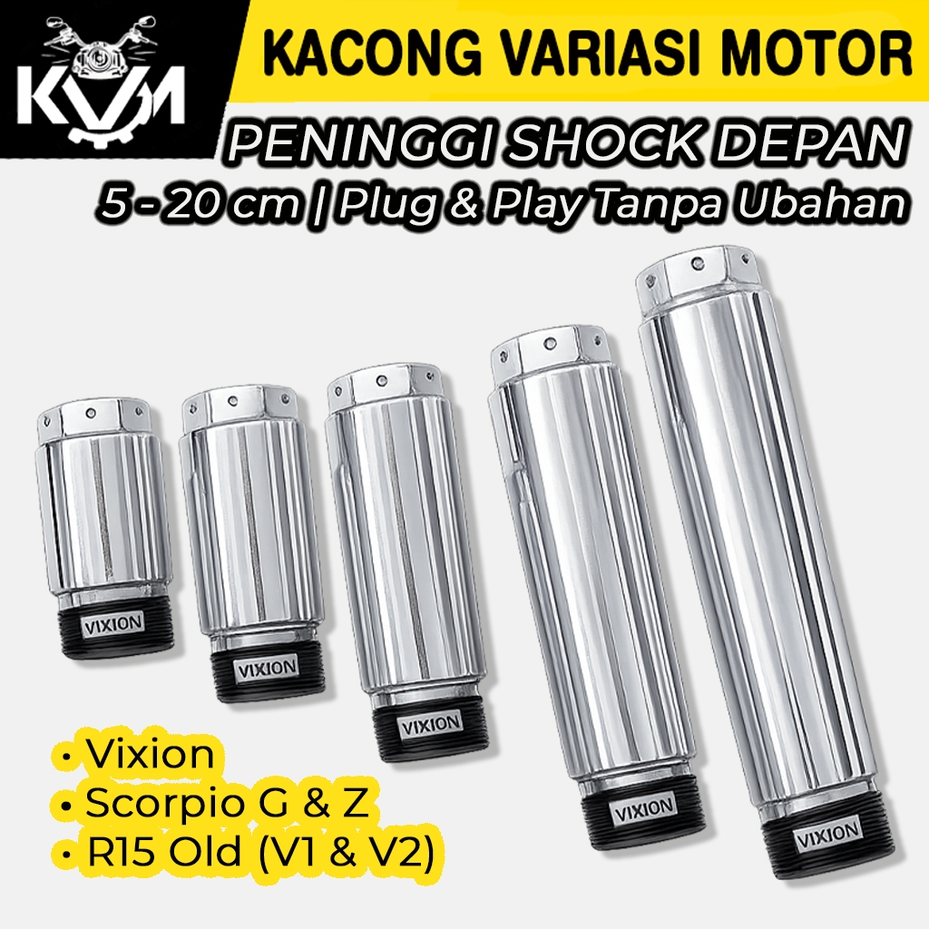 Peninggi Shock Depan Vixion Scorpio R15 | Sambungan Shock Tele 5–20cm – Plug & Play Tanpa Ubahan