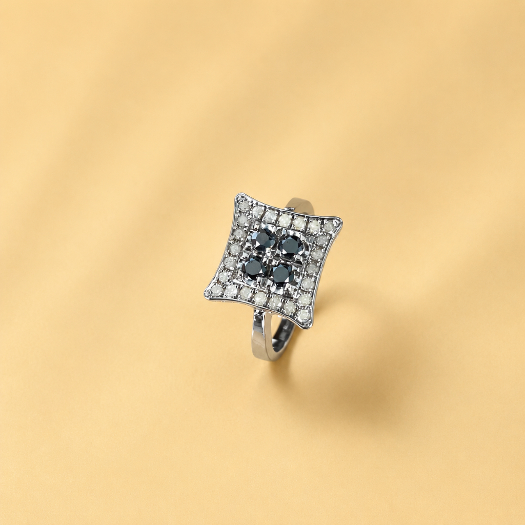 Cincin Wanita Perak Asli Natural Berlian Hitam Putih