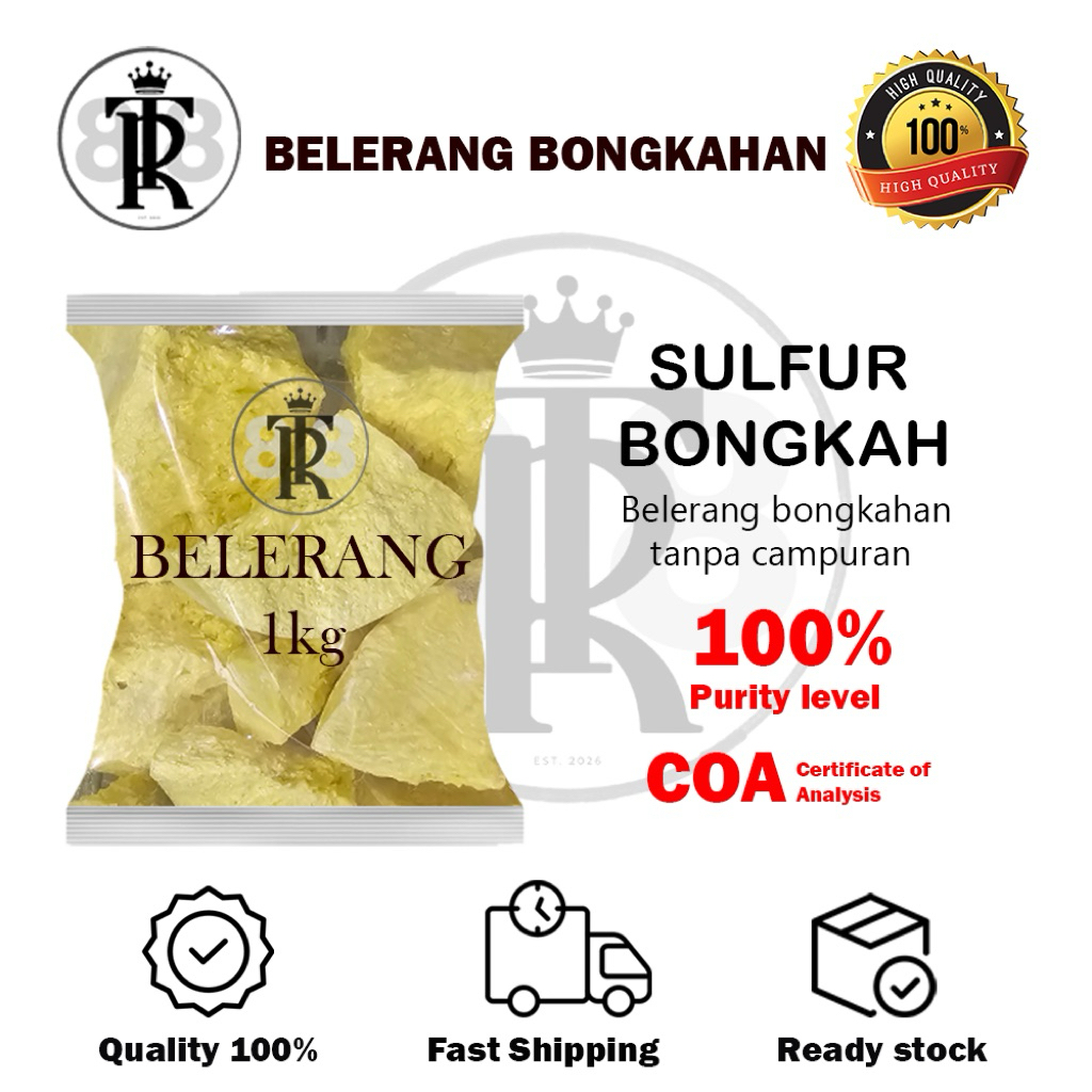 Super Premium Belerang Bongkahan 1kg / Belerang Sulfur / Sulfur Bongkahan / Belerang 99.8% /Bongkaha