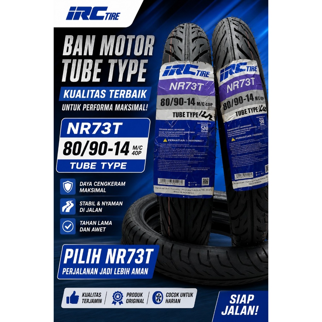 BAN LUAR TUBETYPE IRC 80/90 - 14 NR 73T UNTUK MOTOR RING 14