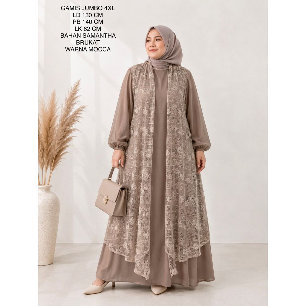 Gamis Jumbo Ld 130 Cm Model Outer Kombinasi Brukat - Arsyila Dress