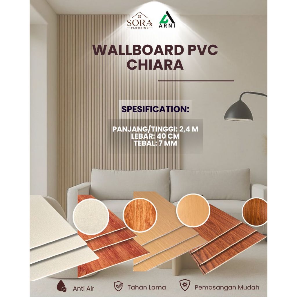 Wallboard PVC Chiara ukuran 2,4 m Anti Rayap Harga Per lembar