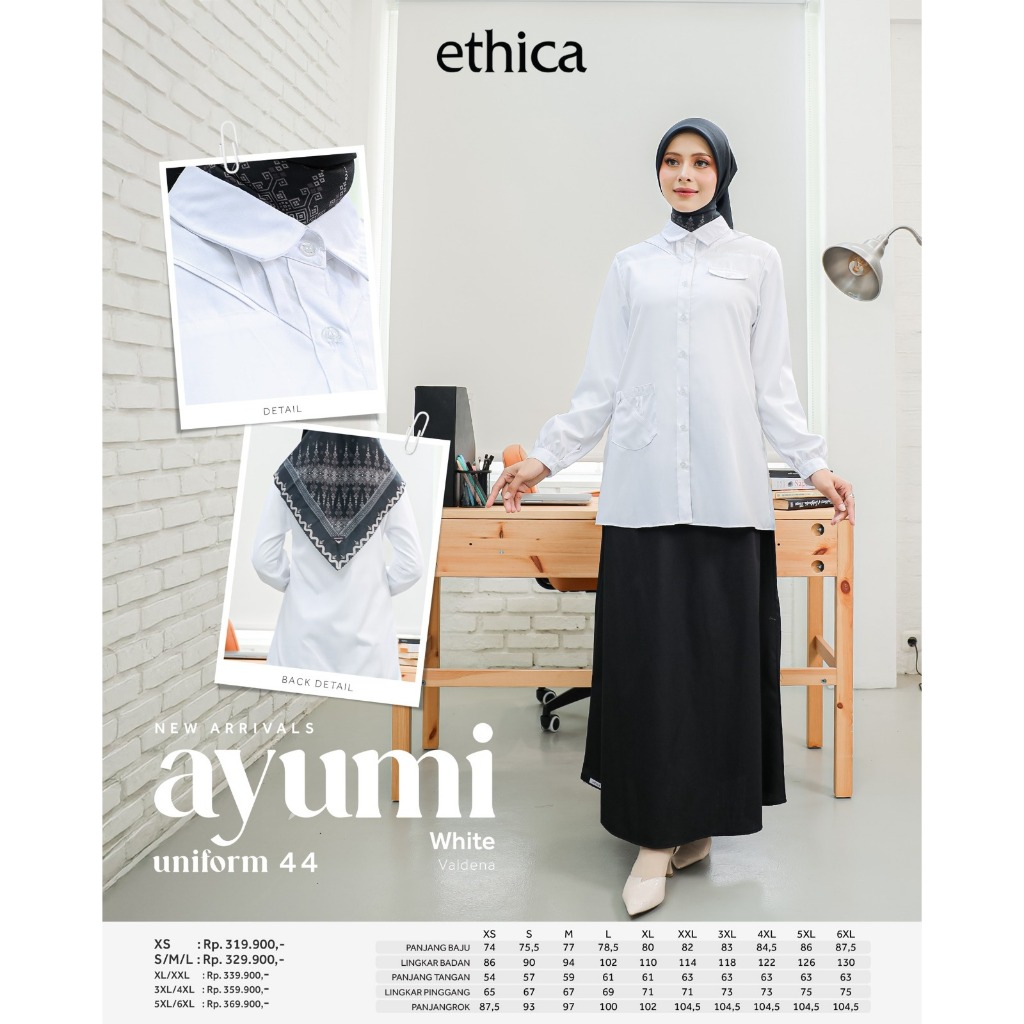 Kemeja ASN ETHICA NAOMI AYUMI UNIFORM 44, 09, 10 BRONZE, WHITE - Atasan Seragam Putih - Tunik Polos 