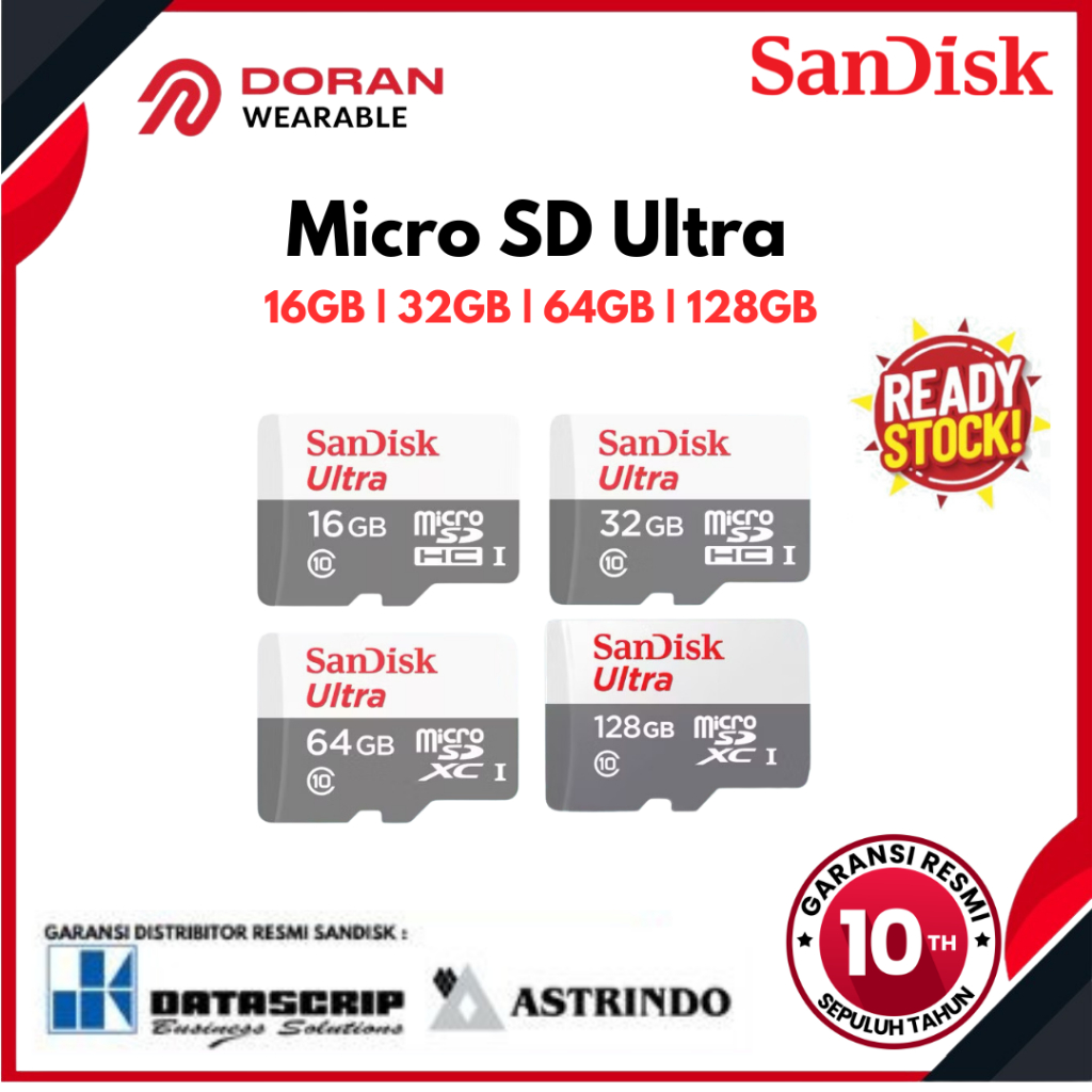 Memory Card | Micro SD 16GB | 32GB | 64GB | 128GB | 256GB  SanDisk Ultra up to 100Mbps Class 10 - Ga