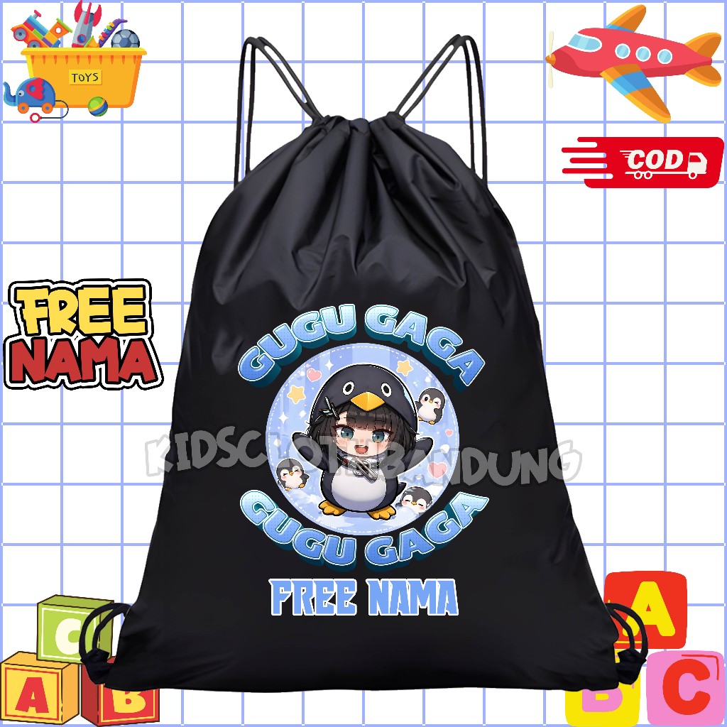 FREE NAMA Tas Serut String Bag Anak Gambar GUGU GAGA Penguin Lucu Meme Viral ARKNIGHTS / Tas Ngaji A