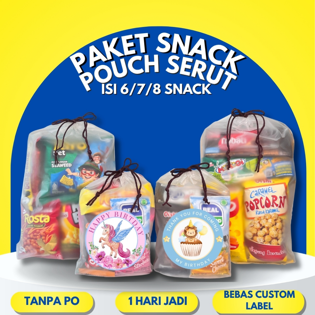 Bingkisan Snack Ulang Tahun Anak Paket Snack Ultah Anak Pouch Serut