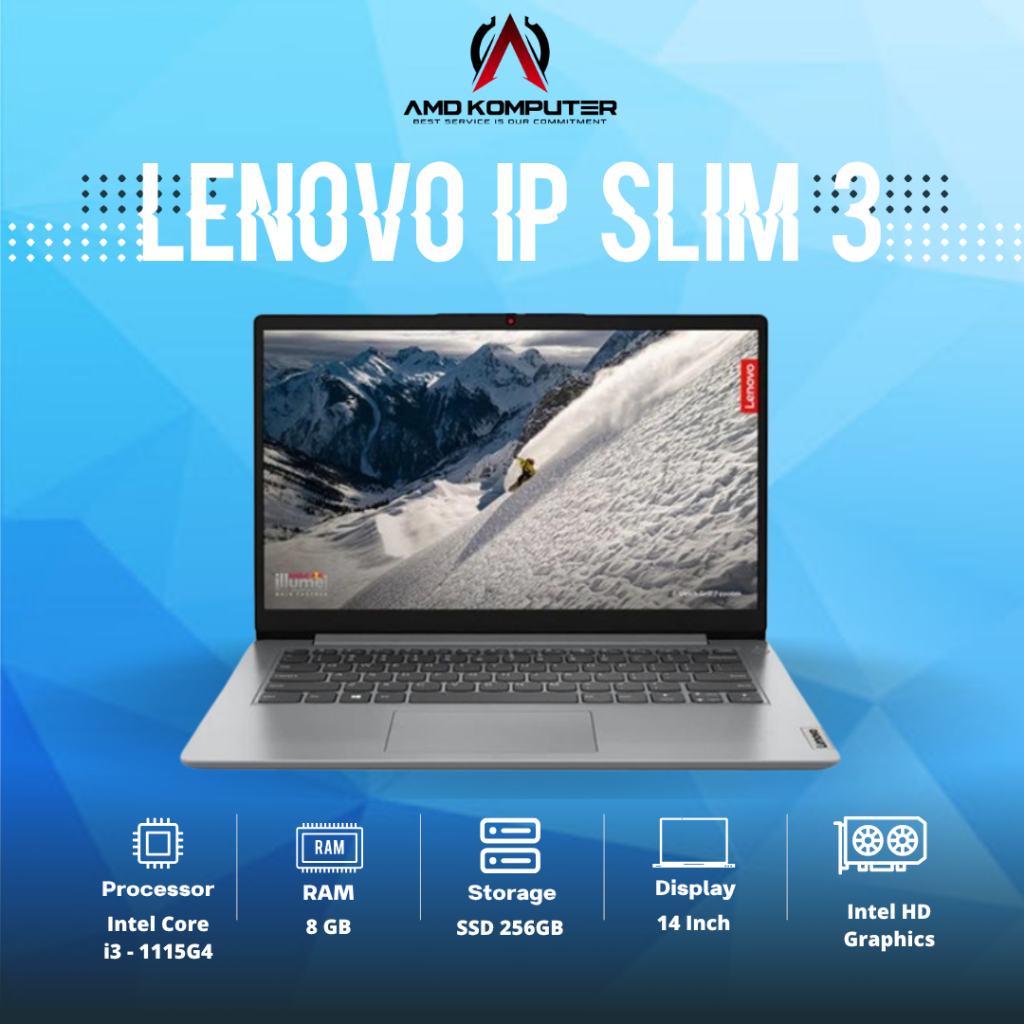 PROMO LAPTOP MURAH LENOVO IP SLIM 3 Intel Core i3 - 1115G4 8GB 256GB 14inch FHD Second Like New LP00