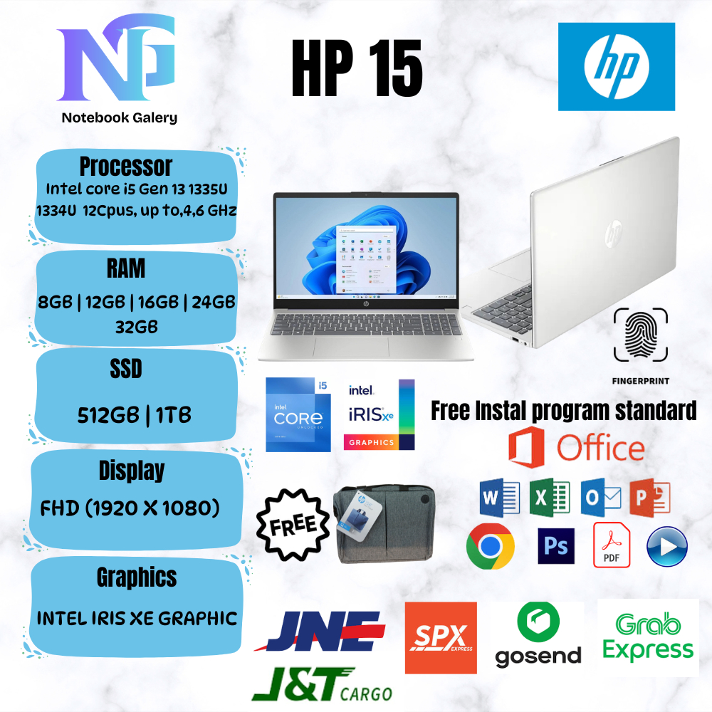 Laptop Baru HP 15 Intel Core i5 1335u / 1334u (12Cpus Up to 4,6GHz) | Intel Core 5 120U (12Cpus Up t