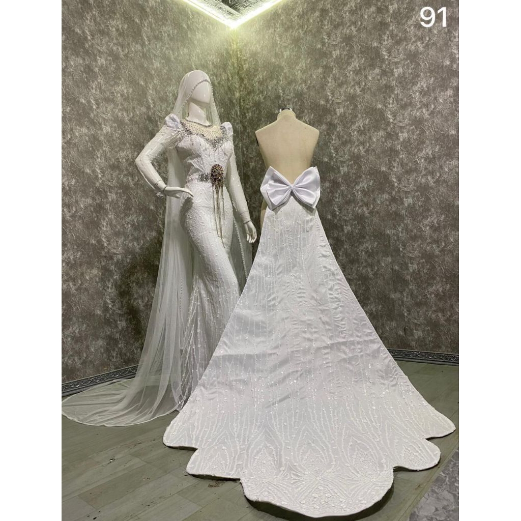 Gaun pengantin slim putih mewah