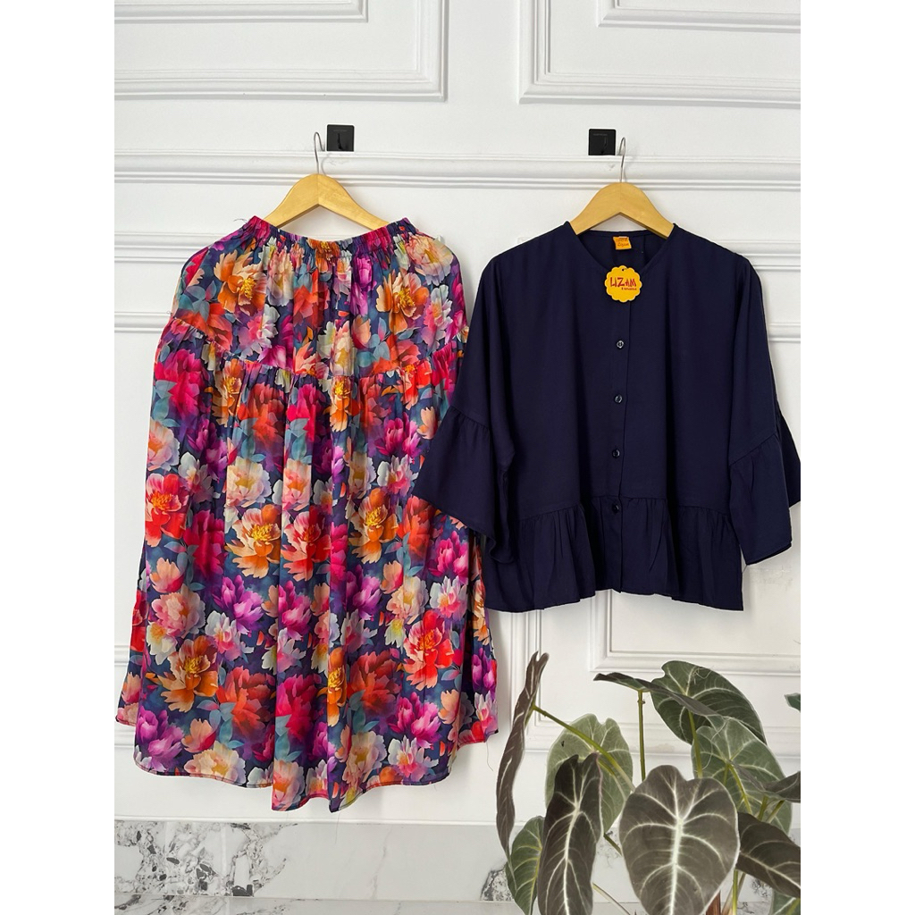 SET ROK RAYON POLOS kombisasi rok bunga TERBARU KEKINIAN VIRAL WANITA/SET ROK JUMBO STANDAR/VIRAL TE