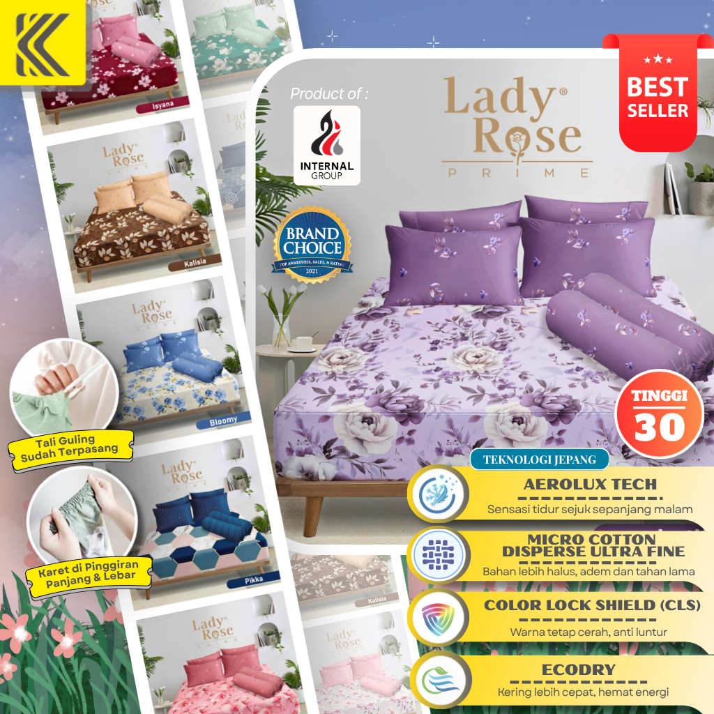 SPREI LADY ROSE PRIME INTERNAL GROUP KING QUEEN SIZE 180X200 160X200 NO 1 2 SEPRAI ADEM SEJUK WARNA 