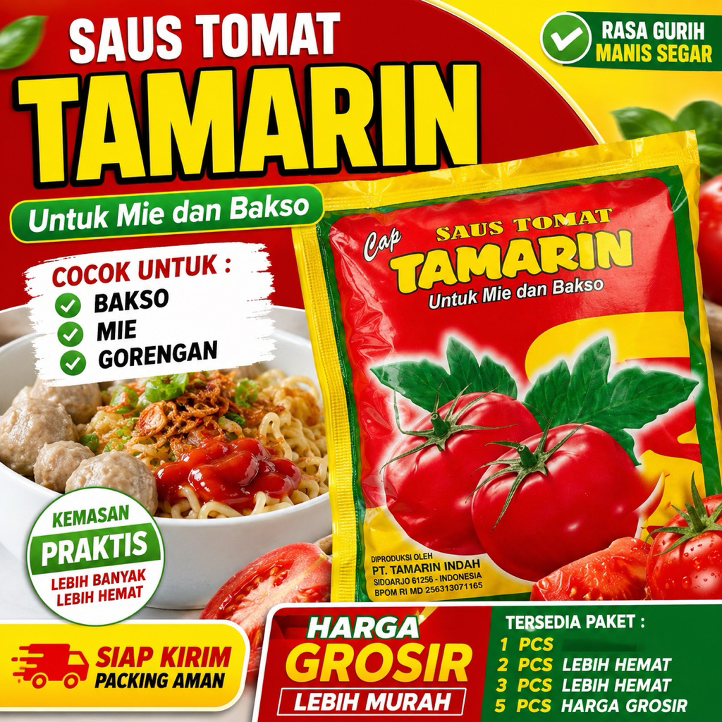 Saus Tomat Cap Tamarin Kemasan Praktis Cocok Untuk Bakso & Mie ve