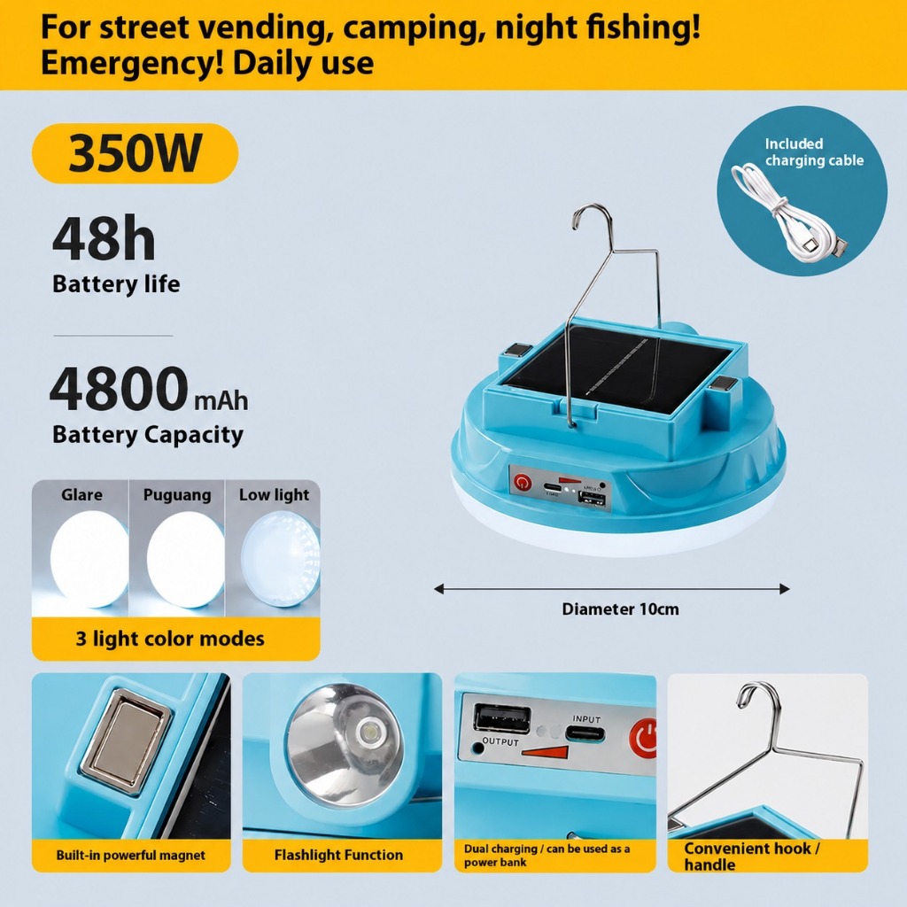 OD160 Lampu Ufo / Lampu Gantung Portable IP65 Waterproof 350W / 4 batre / 4800mAh / 48hours / Portab