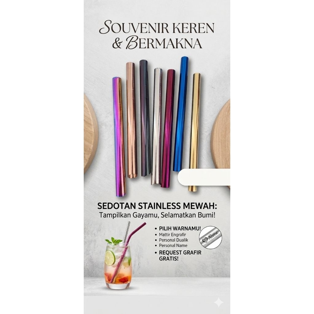 Best Seller Sedotan Boba Stainless Steel Bubble Tea Straw Teh Es Kopi Jelly Spesial