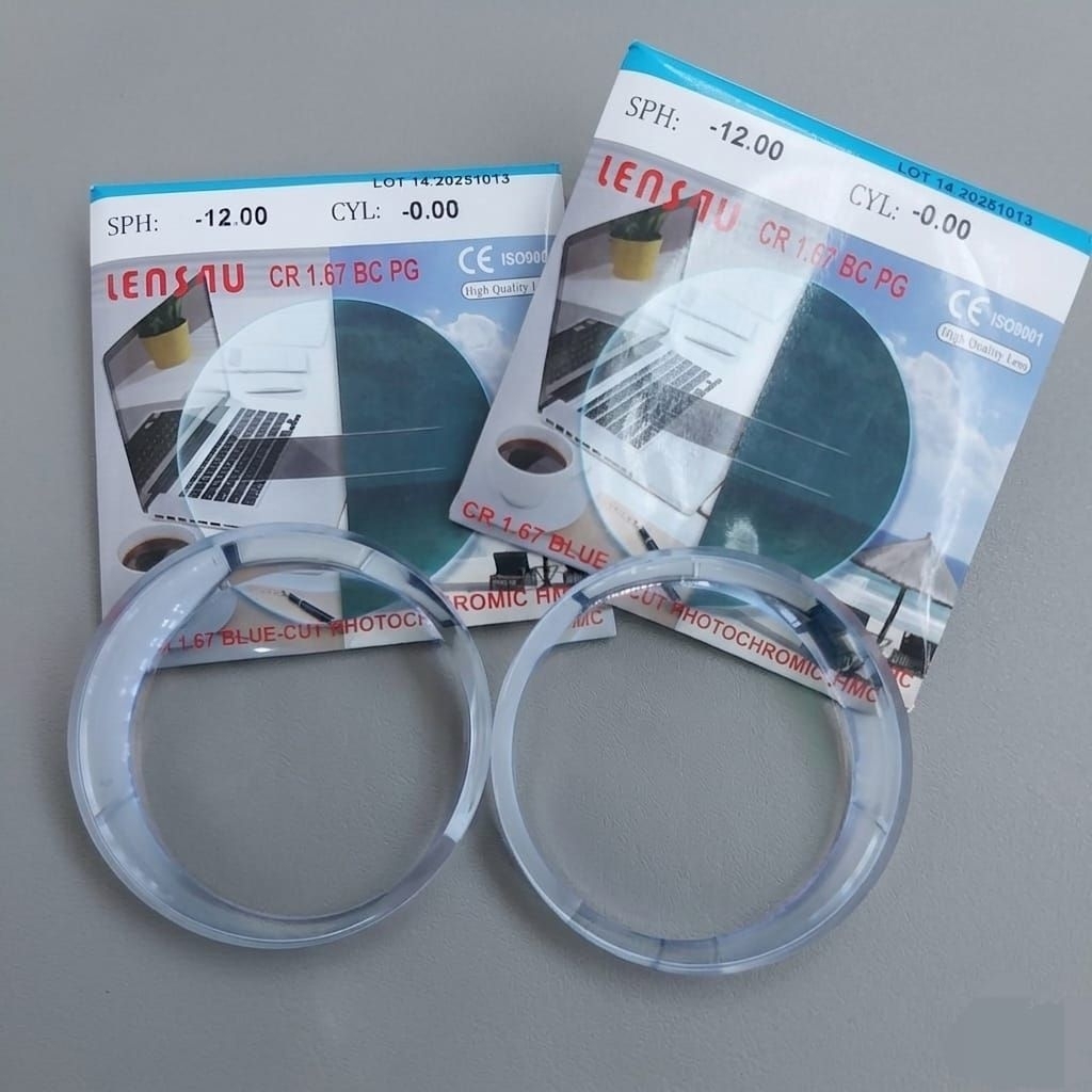 Lensa Kacamata Minus Tipis Index 1.67 Photocromic Bluray Bluecromic