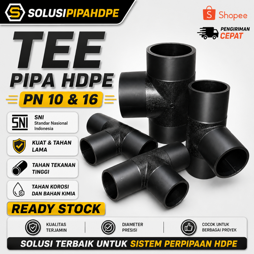 Tee Pipa Hdpe Ukuran 16 Inch 400 x 400 mm PN 10 dan PN 16 | Tee Butt Fusion Fitting Pipa Hdpe | Dist