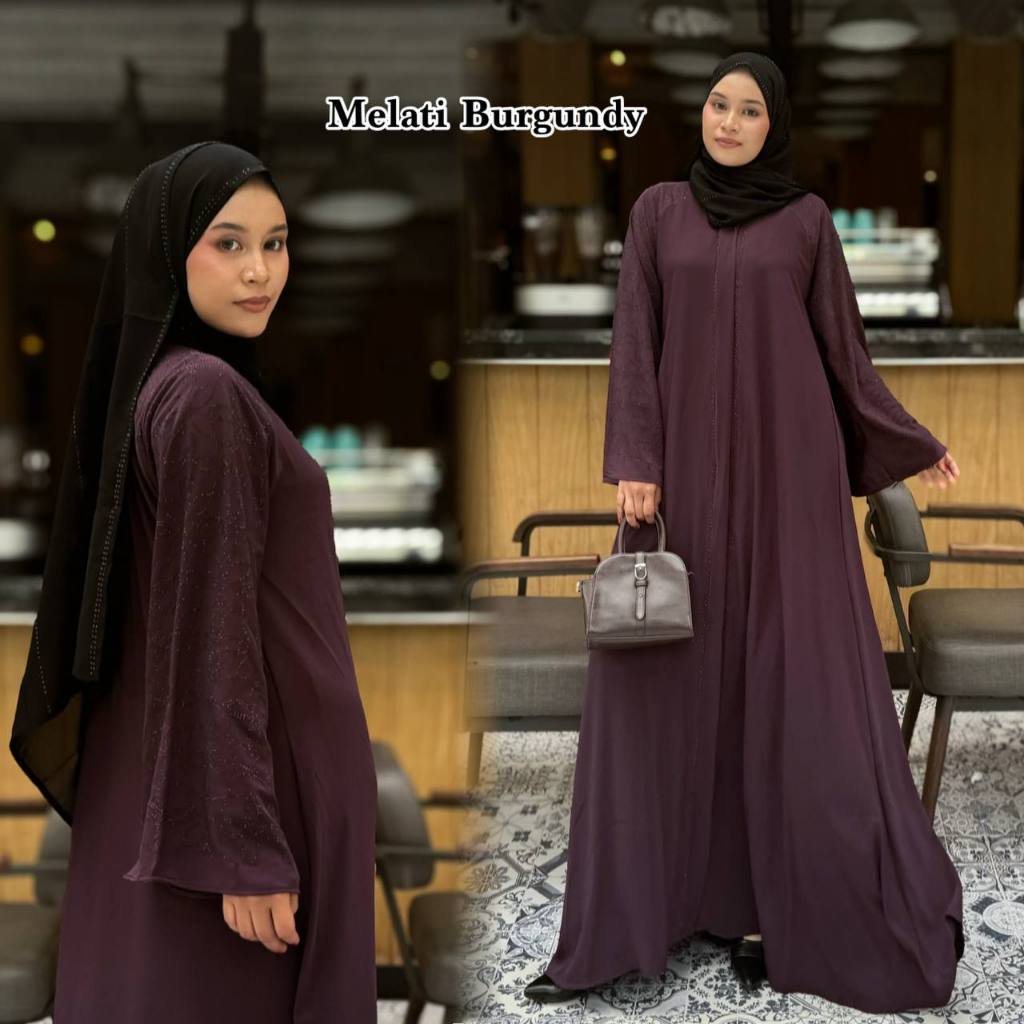 Abaya Turki Melati Batik Marbella Maroon Gamis Wanita Remaja Arabian S-XL