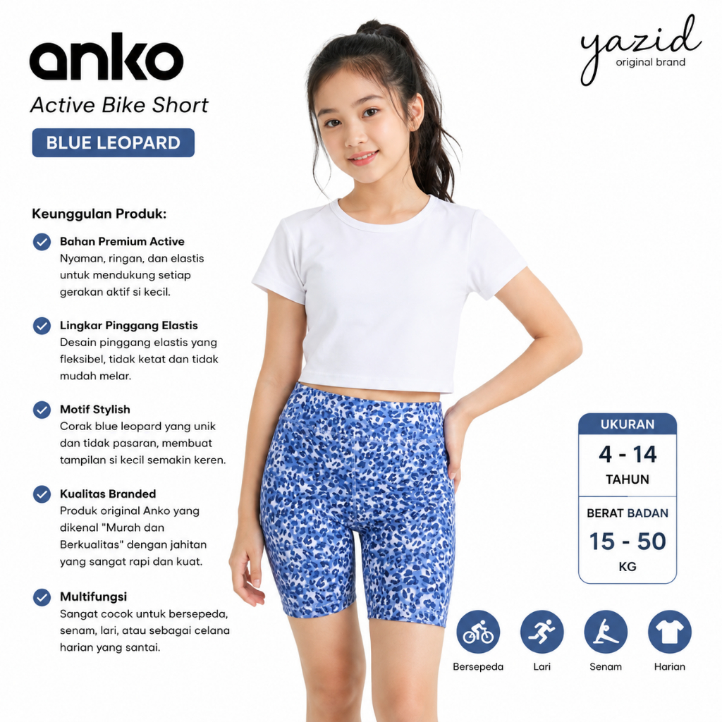 [ORIGINAL] Anko Active Bike Short – Celana Pendek Anak Perempuan Motif Leopard