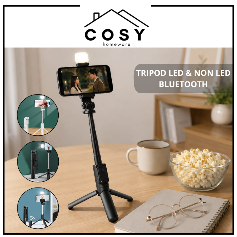 COSY Tripod Led & Non Led Selfie Stick Tongsis Bluetooth Tongkat Selfie Bluetooth Plus Remot Selfie