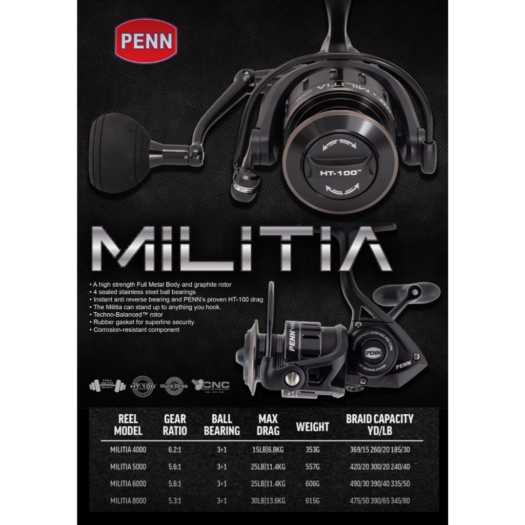 Reel Spinning PENN MILITIA 4000 - 8000 Full Metal