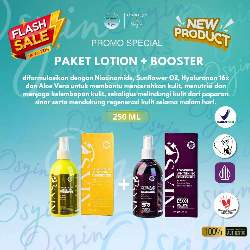 Osyin Glow Paket Powerfull Whitening (Whitening Body Lotion 250ml + Whitening Body Booster 250ml)