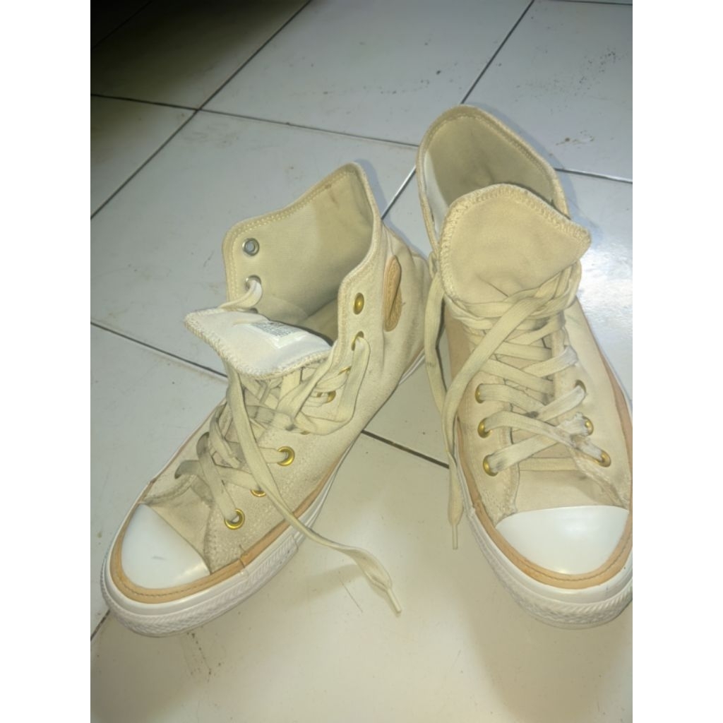 Converse Chuck Taylor All Star Hi Top Men's Shoes Vintage White-Vachetta-White 165921c SECOND