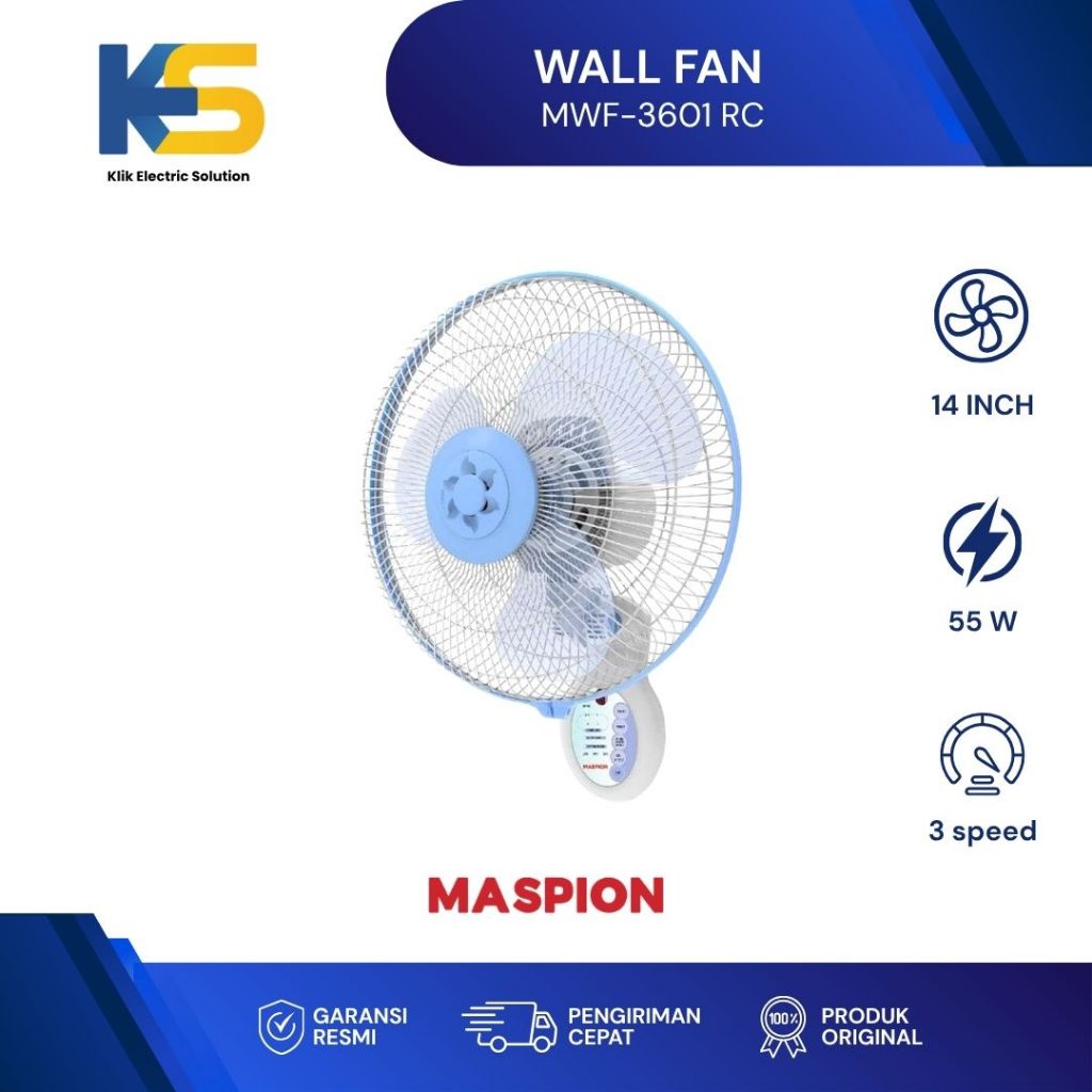 Maspion Wall Fan 14" MWF - 3601 RC/ Maspion Kipas Angin Dinding 14 Inch MWF-3601 RC
