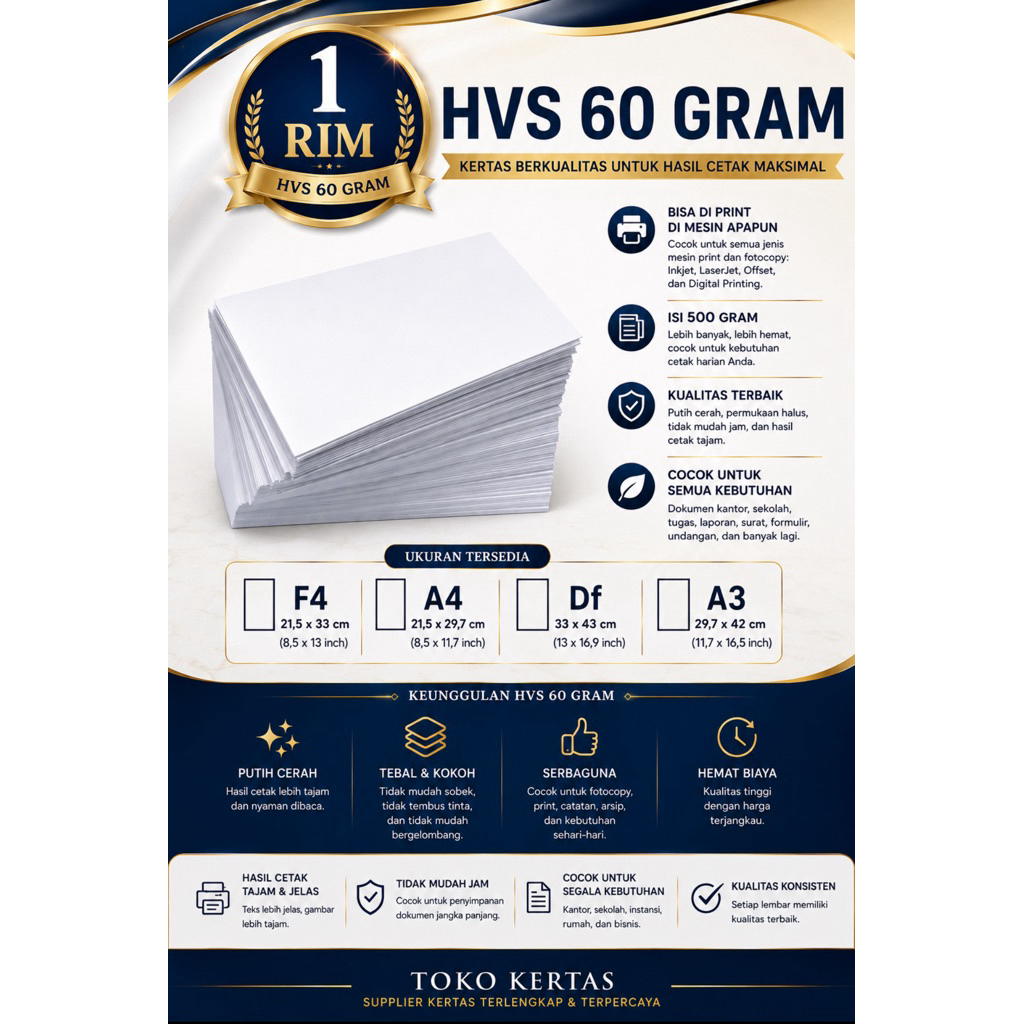 HVS 60 Gram A4/ F4/ A3/ DF isi 500 lembar