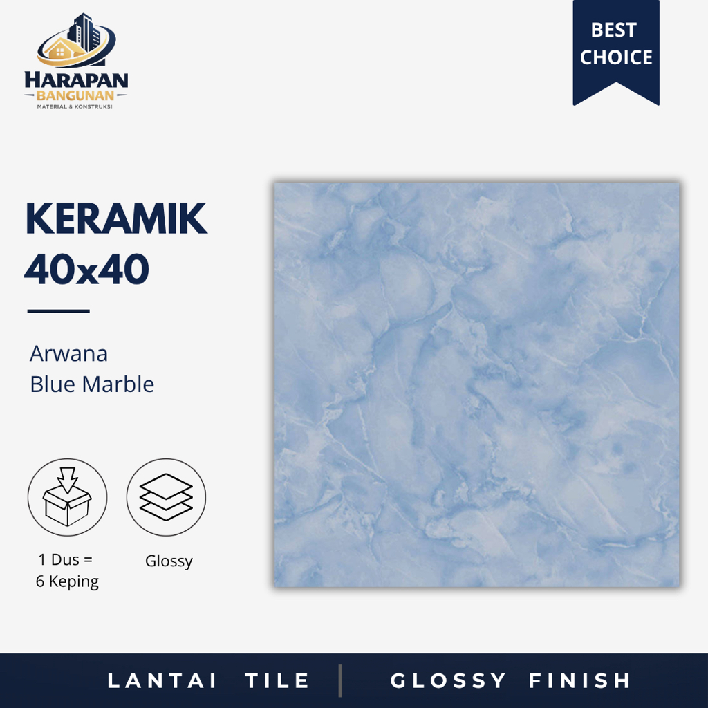 Keramik Lantai Dinding Biru Muda Corak Awan 40x40 Arwana Blue Marble Glossy 40 x 40