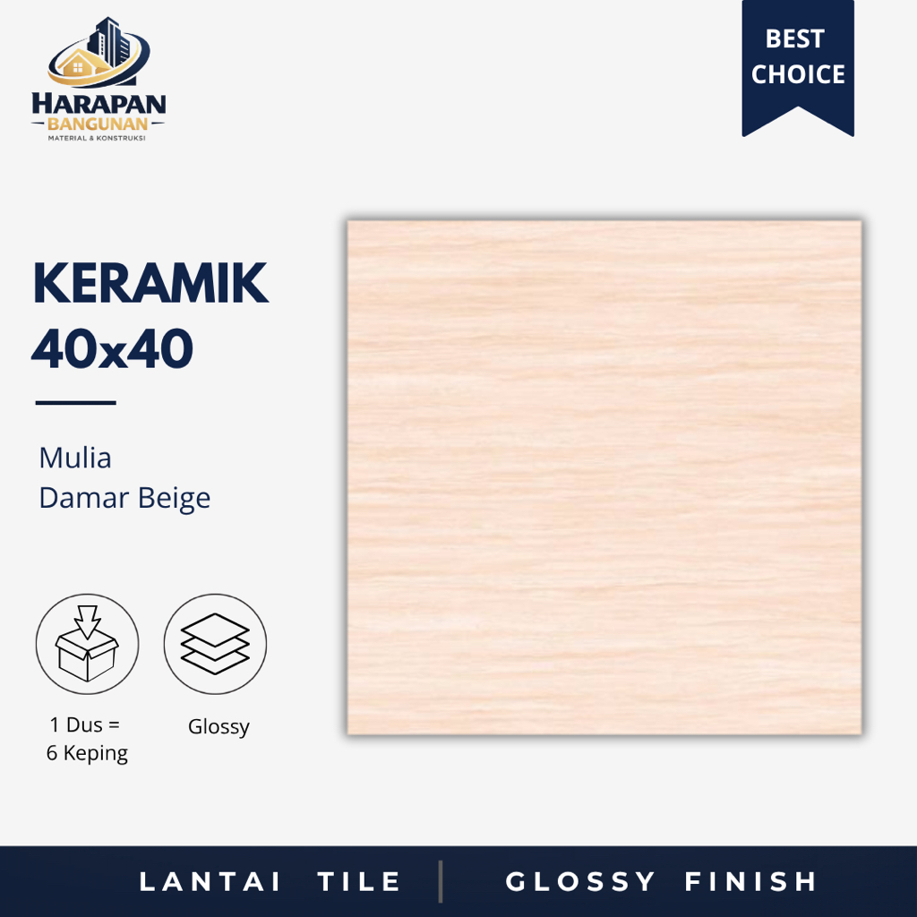 Keramik Lantai 40x40 Mulia Damar Beige Glossy Coklat Muda Garis Garis 40 x 40