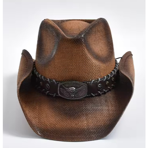 Topi Koboi Barat Vintage Wanita Pria Baru Topi Matahari Pantai Tenun Jerami Buatan Tangan Topi Jazz 