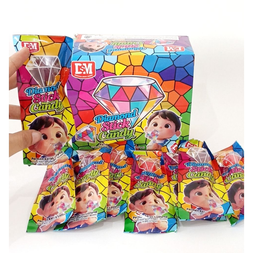 Exp Maret 2028 - (1Box isi 30 Pcs) DIAMOND Stick Candy - Permen Keras Lollipop Aneka Rasa bentuk Cin