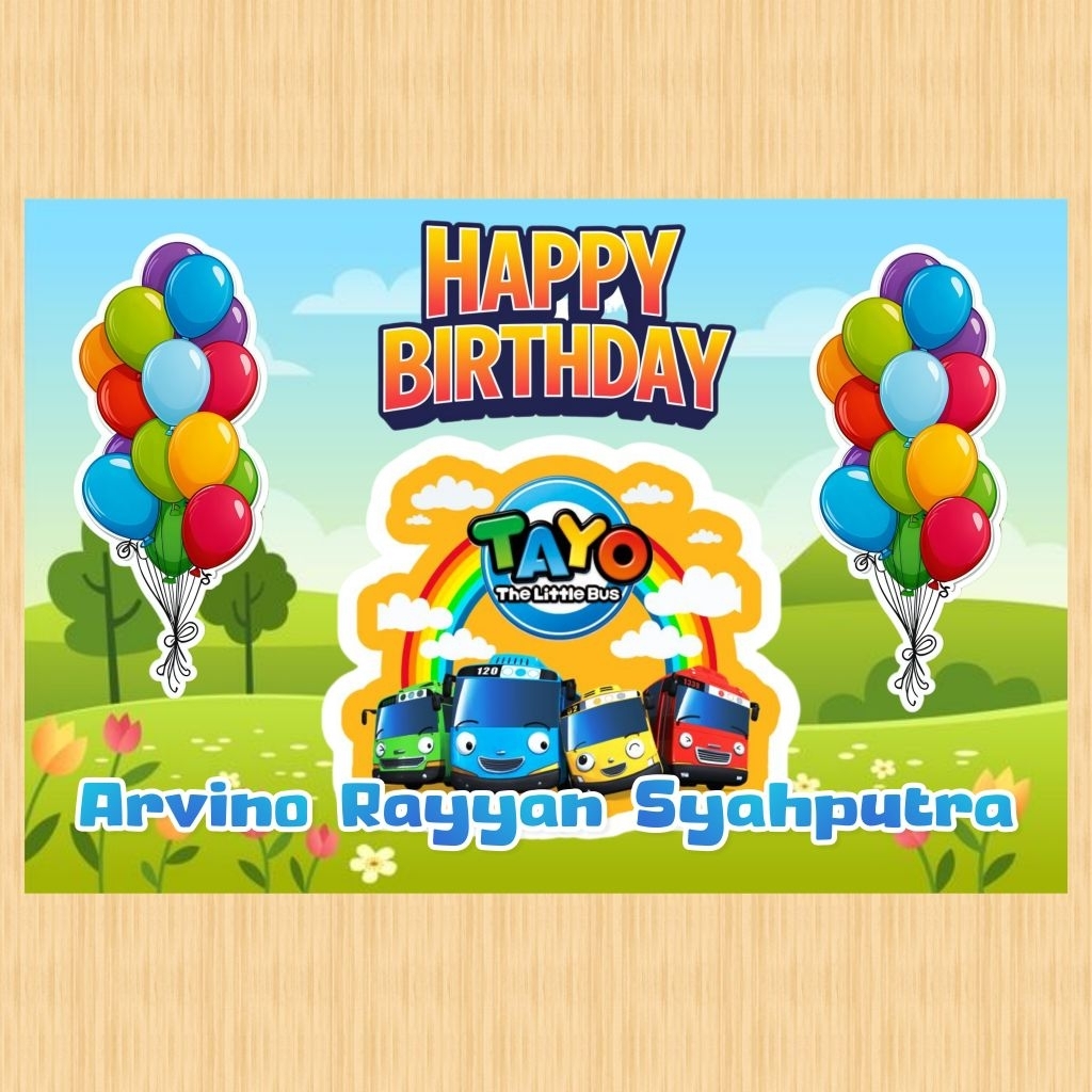 Spanduk TAYO banner spanduk banner ultah anak background TAYO custom backdrop ulang tahun anak TAYO 