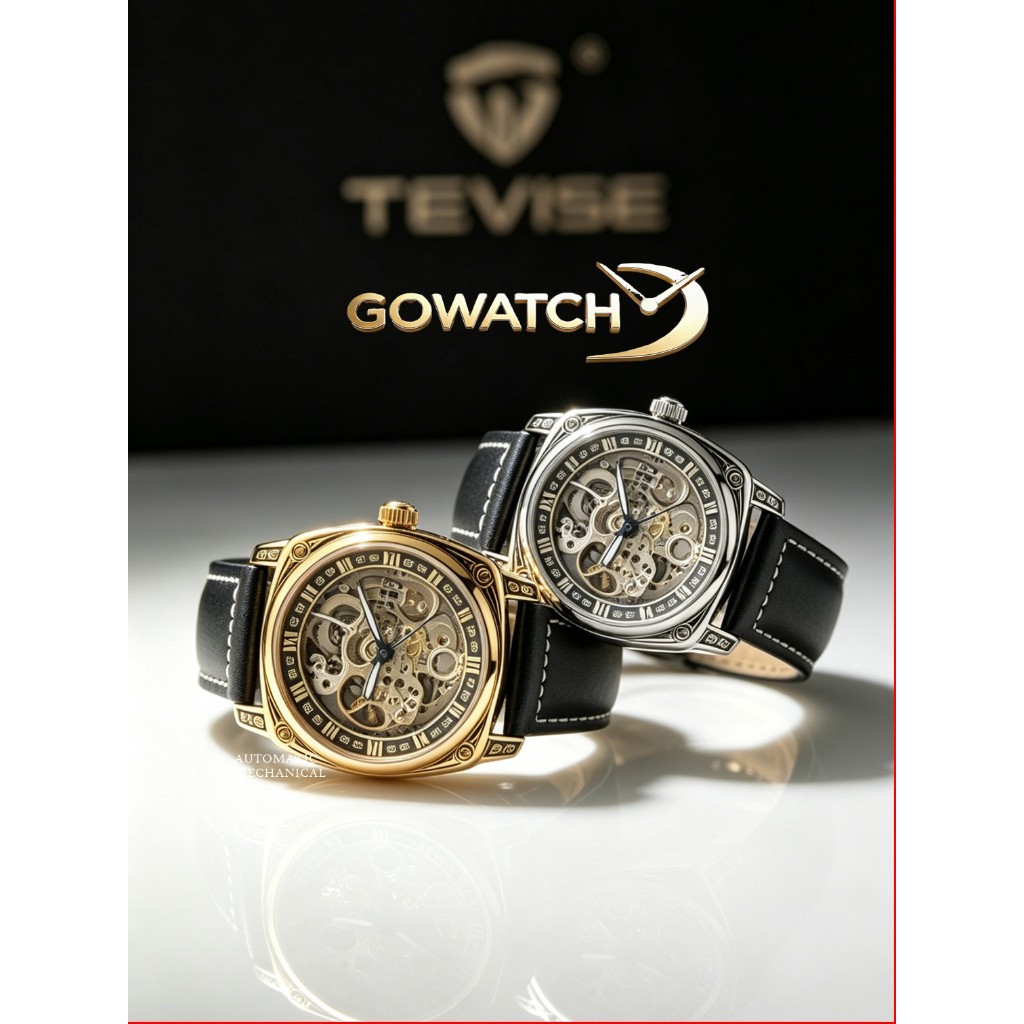TEVISE Jam Tangan Automatic Pria Mechanical Otomatis Silver Kulit Asli (W2-001-T894)