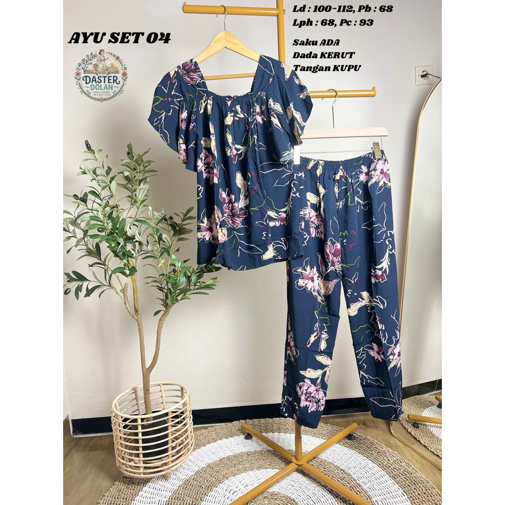 AYU SET 04 - Daster Set Piyama Set Lengan Pendek Celana Panjang