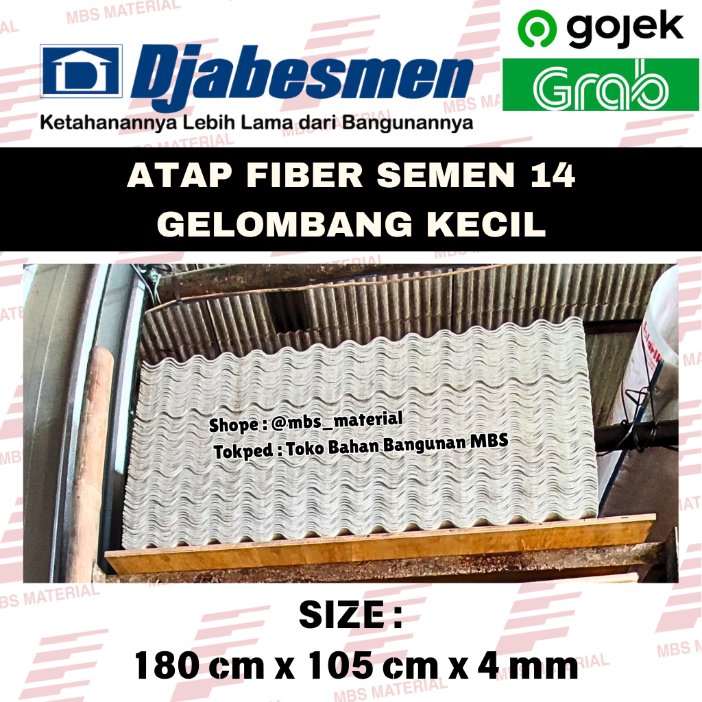 Djabesmen - Asbes / Atap Fiber Semen 4 MM x 180 CM (Gelombang Kecil / 14 Gelombang)