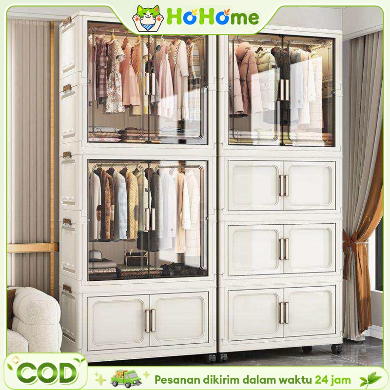 [Ekstra Besar 70/80cm]Lemari Pakaian Plastik GANTUNG Lemari Lipat Plastik Susun Storage WardrobeRoda